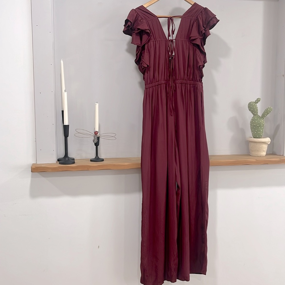 Madewell Wine Red Flutter-Sleeve Jumpsuit - Picture 3 of 14